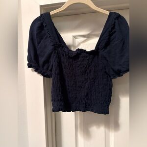 Monteau Los Angeles Navy Smocked Crop Top